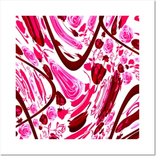 red and white textile floral design Posters and Art